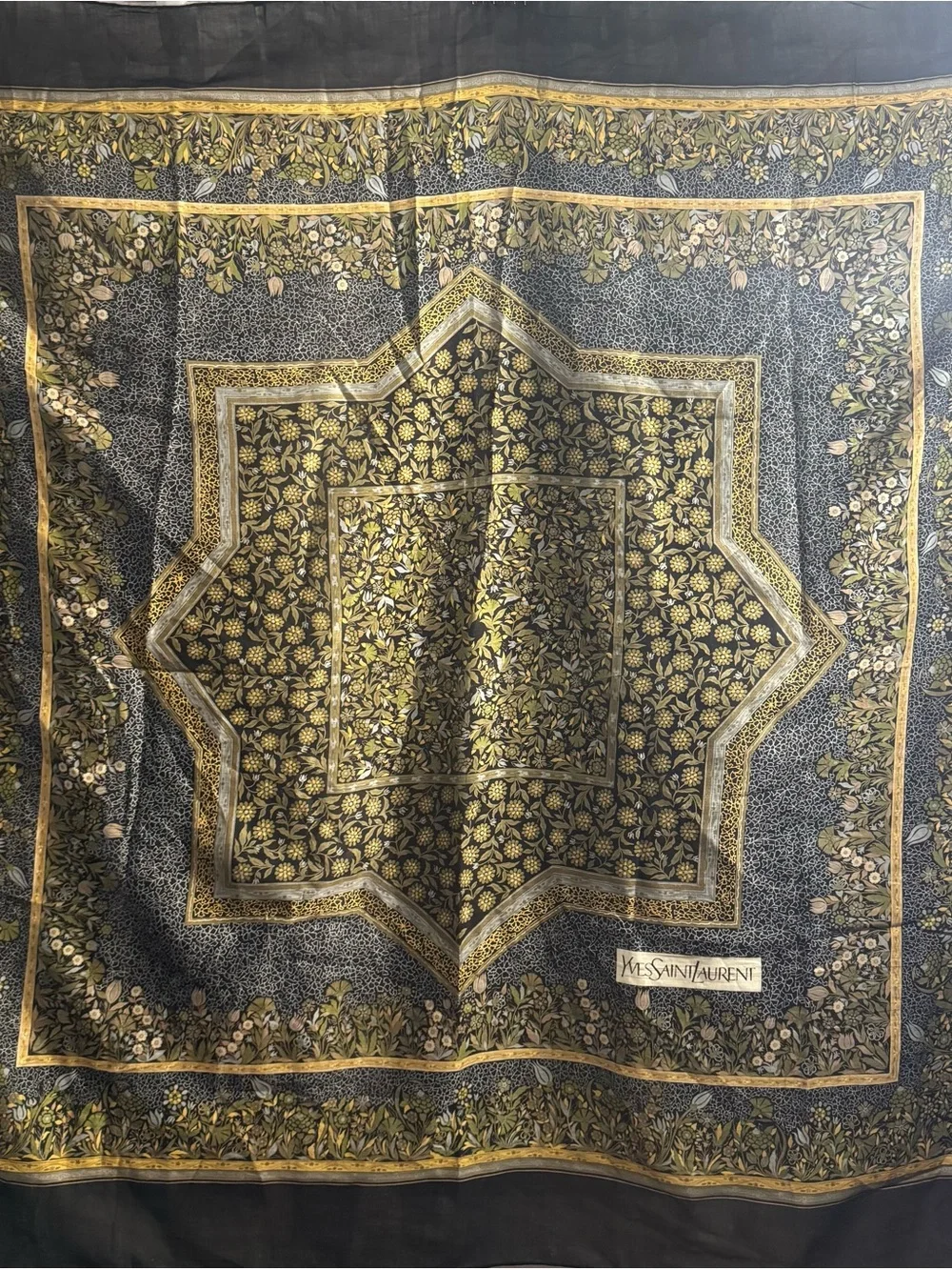 Yves Saint Laurent HUGE Scarf, Floral Pattern & Large Geometric Star